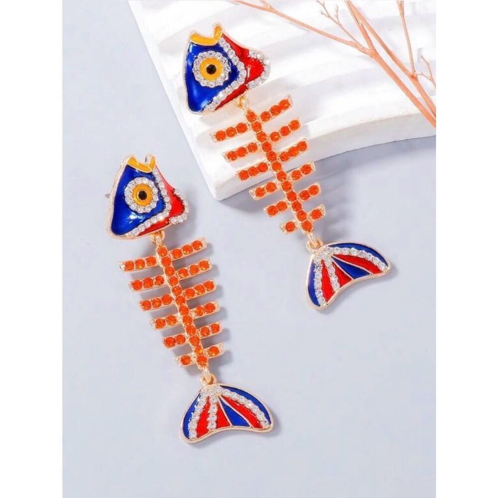 Fishbone Drop Earrings A1897 - Picture 2 of 3